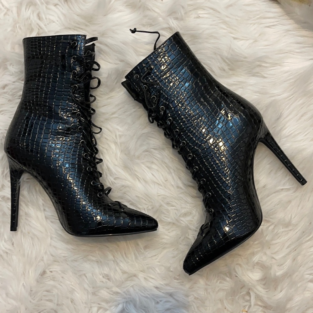 Black croc print booties